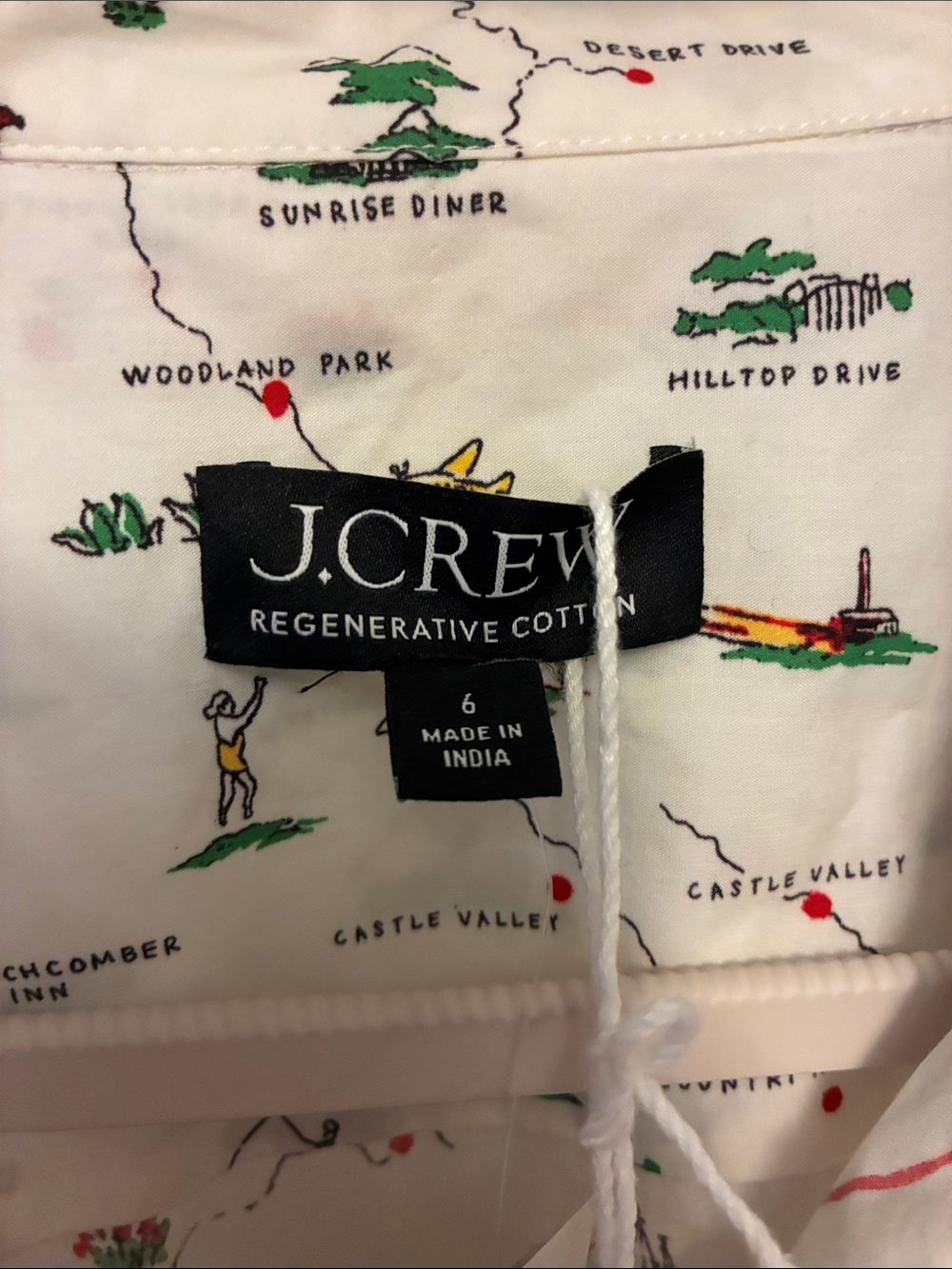 J. Crew Cream Shirt Dress with Red Floral Trim and Green Accents - Picture 2 of 10
